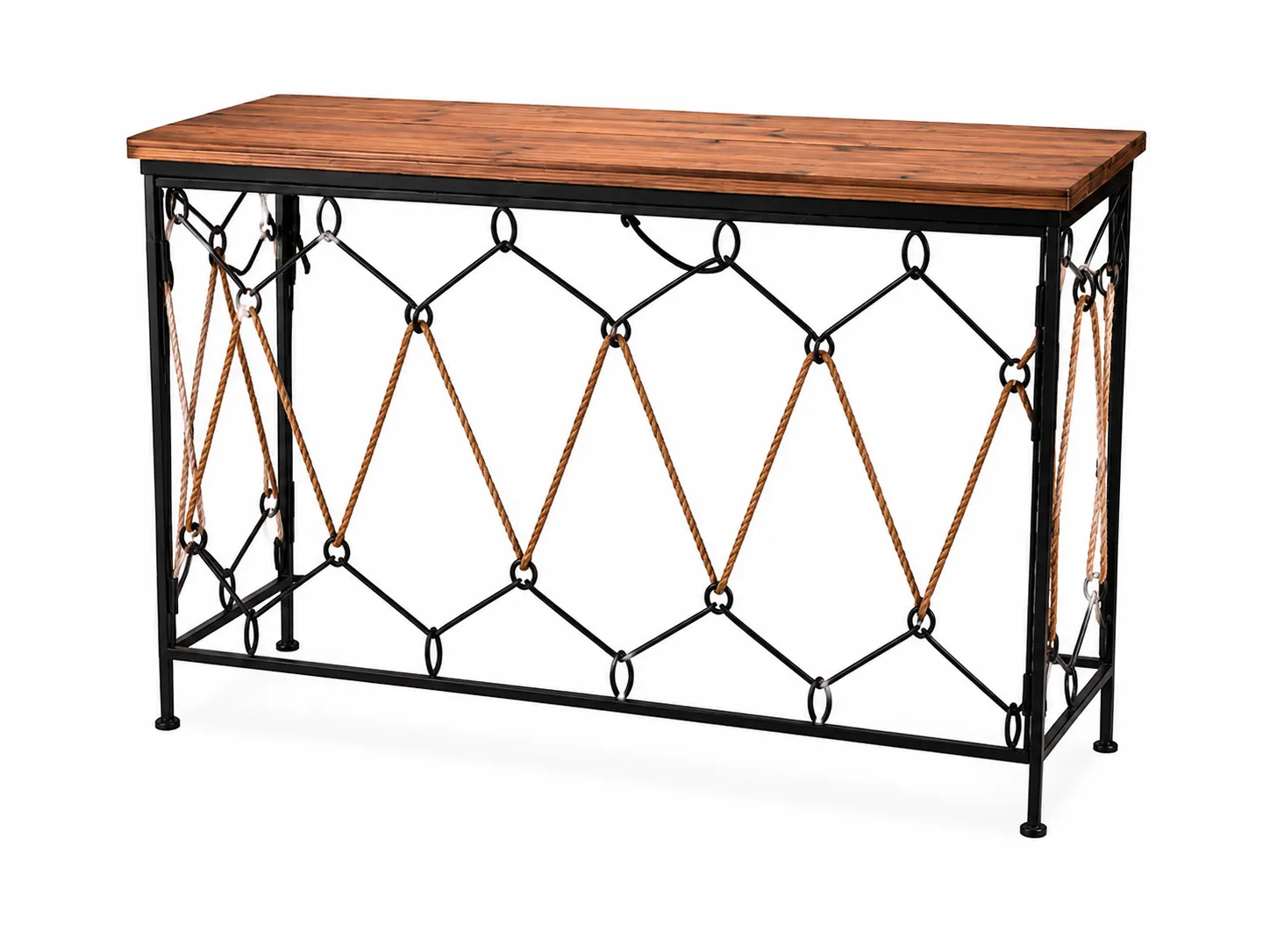 Console haute bois et métal noir avec détails corde - Photo 1