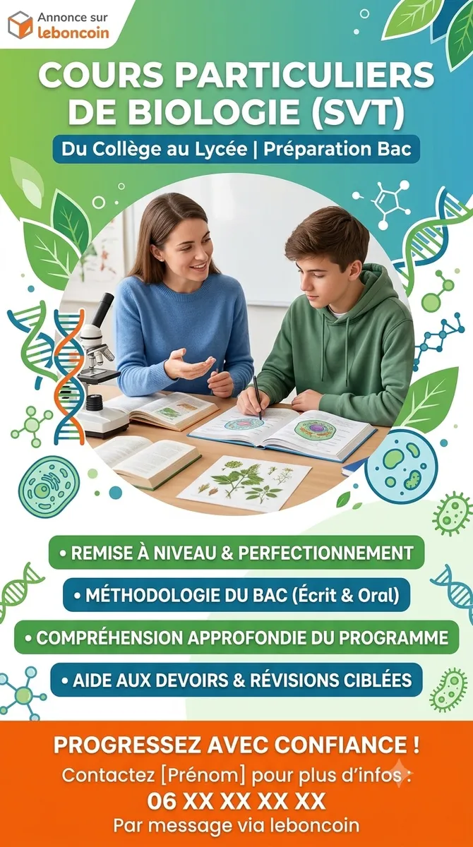 Cours particuliers SVT, Biologie et ST2S - Étudiante M1 - Photo 1