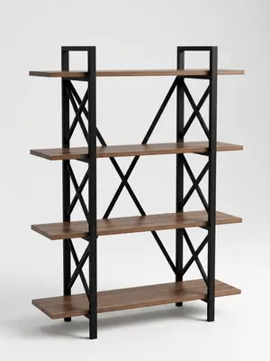 Lot de 2 étagères style industriel métal noir et bois - Miniature 2
