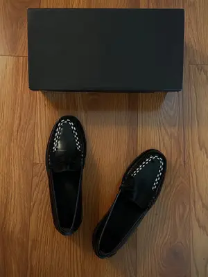 Mocassins cuir noir brillant - Surpiqûre contrastée - Miniature 4