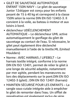 Gilet de sauvetage enfant automatique 150 newton jusqu’à 40 kg - Miniature 4