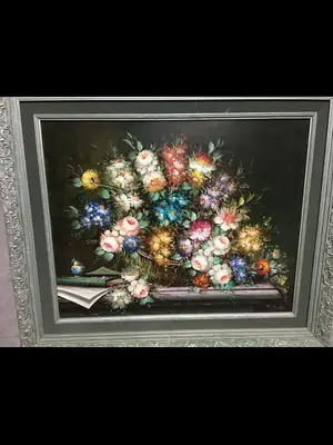 Paire de tableaux fleurs R. Michel huile sur toile 82x65 - Miniature 2