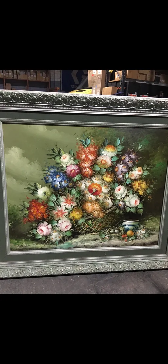 Paire de tableaux fleurs R. Michel huile sur toile 82x65 - Photo 1