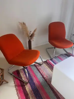 Paire de fauteuils orange vintage - Miniature 3