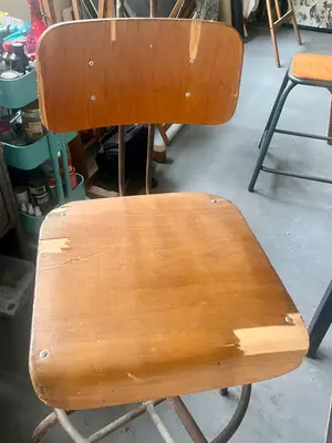 Tabouret vintage style industriel bois et métal
