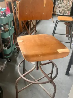 Tabouret vintage style industriel bois et métal - Miniature 3