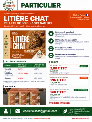Litière chat naturelle en pellets de bois - 10L