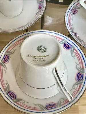 Service à café vintage en porcelaine de Limoges signé F. Legrand - 15 pièces - Miniature 2