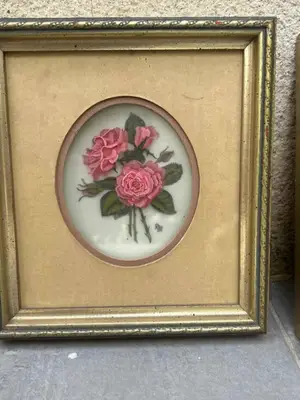 Lot de 4 tableaux floraux vintage Franklin Mint, Rosanne Sanders, 1984 - Miniature 5