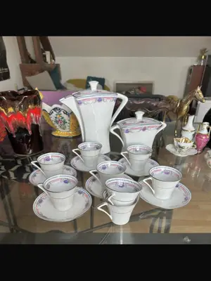 Service à café vintage en porcelaine de Limoges signé F. Legrand - 15 pièces