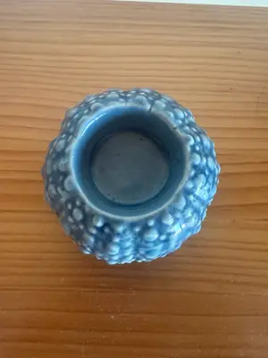 Paire de bougeoirs vintage céramique bleue brillante - Miniature 3