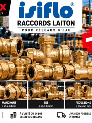 Raccords ISIFLO en laiton neufs, diamètres 25 à 63 mm, déstockage à -50 %