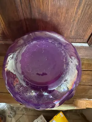 Réchaud à théière vintage en verre violet irisé avec monture en métal couleur laiton - Miniature 4