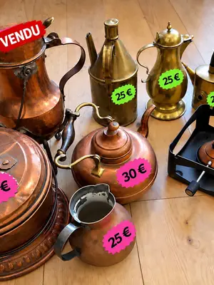 Collection objets anciens cuivre et laiton vintage