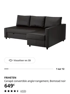 Canapé convertible IKEA noir - Miniature 5