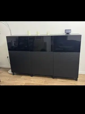 Buffet bas IKEA Besta noir en bois, en très bon état - Miniature 2