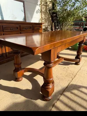 Grande table de salle à manger en bois, style rustique, 200 x 80 x 80 cm - Miniature 3