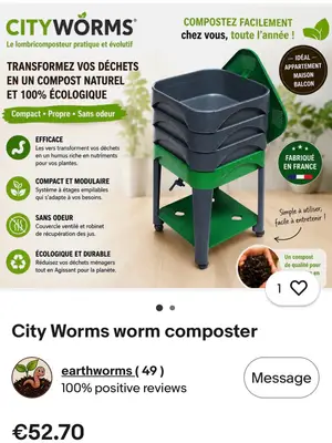 Lombricomposteur City Worms 2 plateaux vert, compact et fabriqué en France