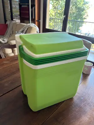 Grande glacière plastique vert clair avec poignée