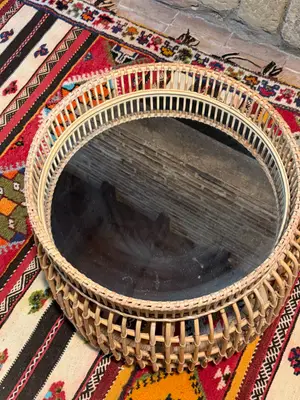 Table basse panier de rangement en rotin avec plateau amovible - Miniature 4