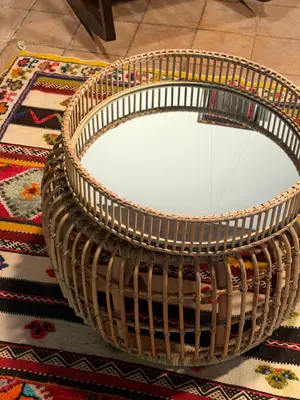 Table basse panier de rangement en rotin avec plateau amovible