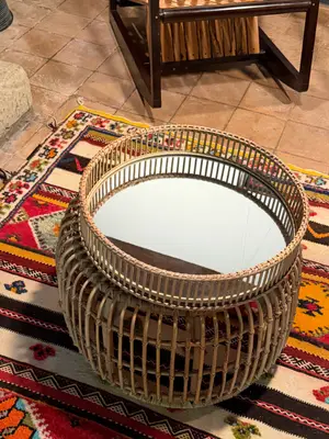Table basse panier de rangement en rotin avec plateau amovible - Miniature 3