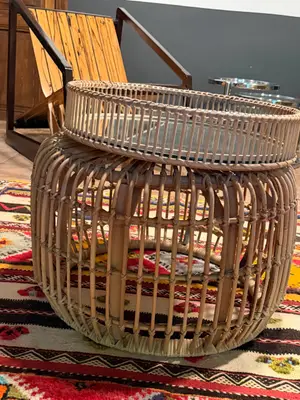 Table basse panier de rangement en rotin avec plateau amovible - Miniature 2