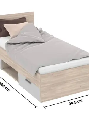 Ensemble de chambre avec lit, matelas, sommier, commode et table de chevet - Miniature 3