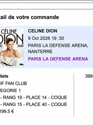 Deux places pour Céline Dion à Paris La Défense Arena le 9 octobre 2026