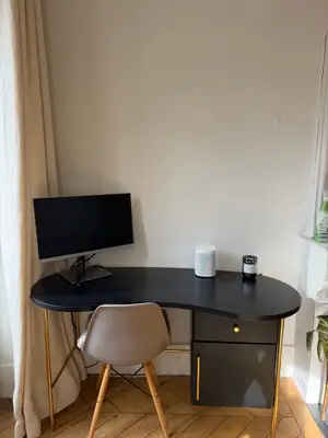 Bureau mid-century noir et laiton avec rangements - Miniature 2
