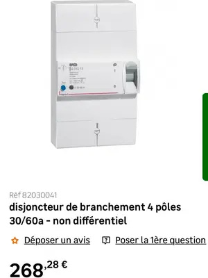 Disjoncteur de branchement 4 pôles 30/60A
