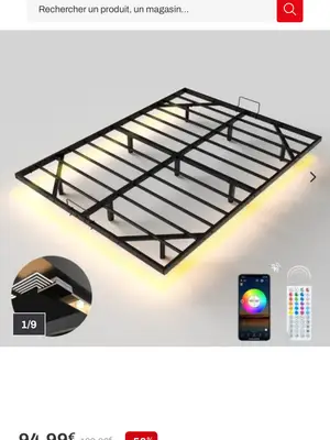 Lit metal noir avec LED