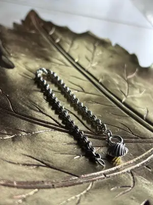 Bracelet vintage argent 925 maille travaillée pendentif coquillage