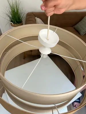 Abat-jour triple en tissu beige sable et miel avec câble et douille - Miniature 4