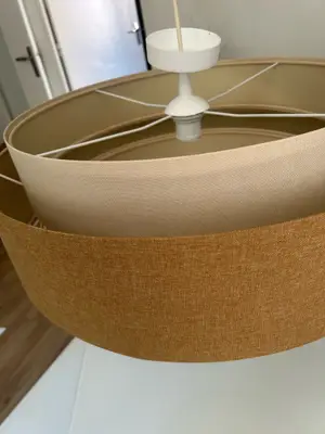 Abat-jour triple en tissu beige sable et miel avec câble et douille - Miniature 2