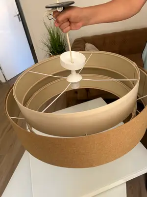 Abat-jour triple en tissu beige sable et miel avec câble et douille