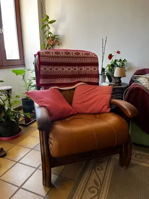 Fauteuil cuir et bois