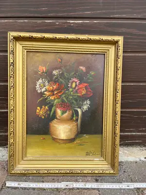 Tableau ancien Nature morte aux fleurs cadre doré