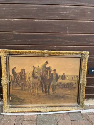 Tableau ancien scène champêtre cadre doré - Miniature 2