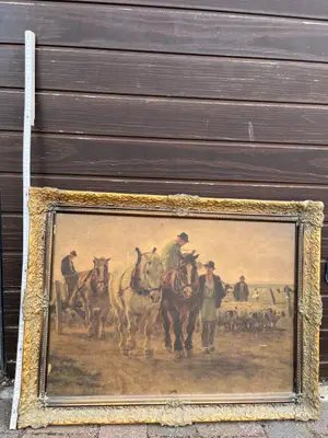 Tableau ancien scène champêtre cadre doré