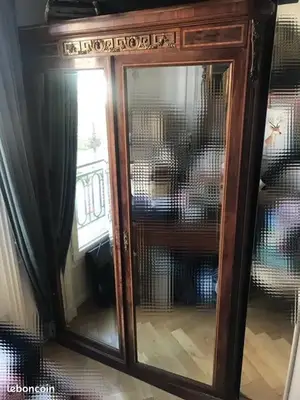 Penderie armoire ancienne bois double porte miroir 205cm