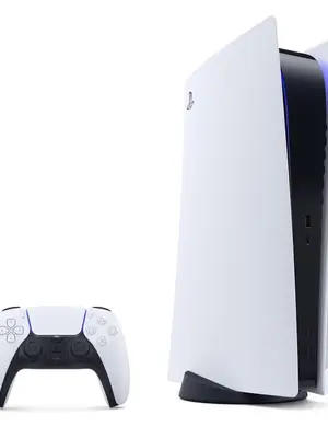 Console PS5 avec lecteur CD et une manette