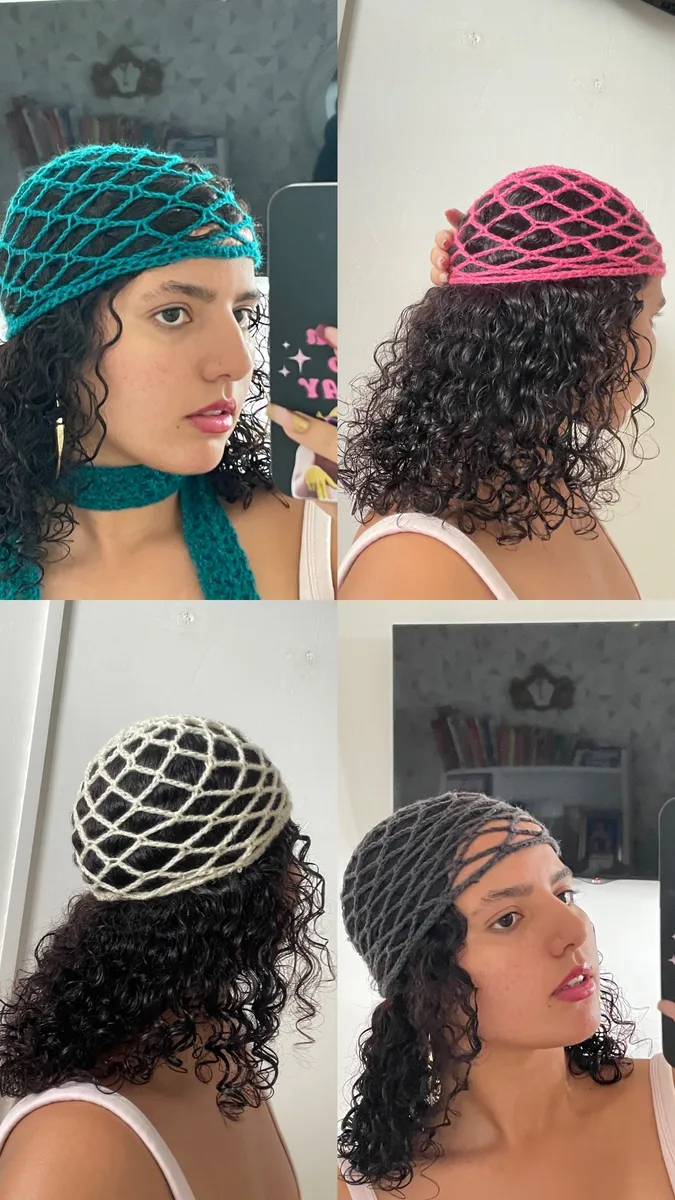 Bonnet crochet filet fait main écru Y2K - Photo 1