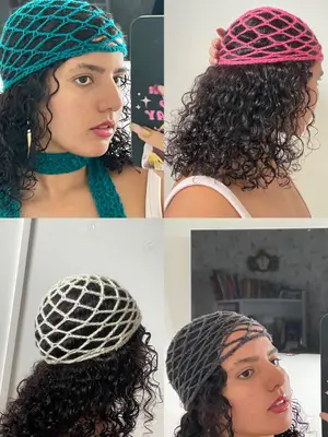 Bonnet crochet filet fait main écru Y2K