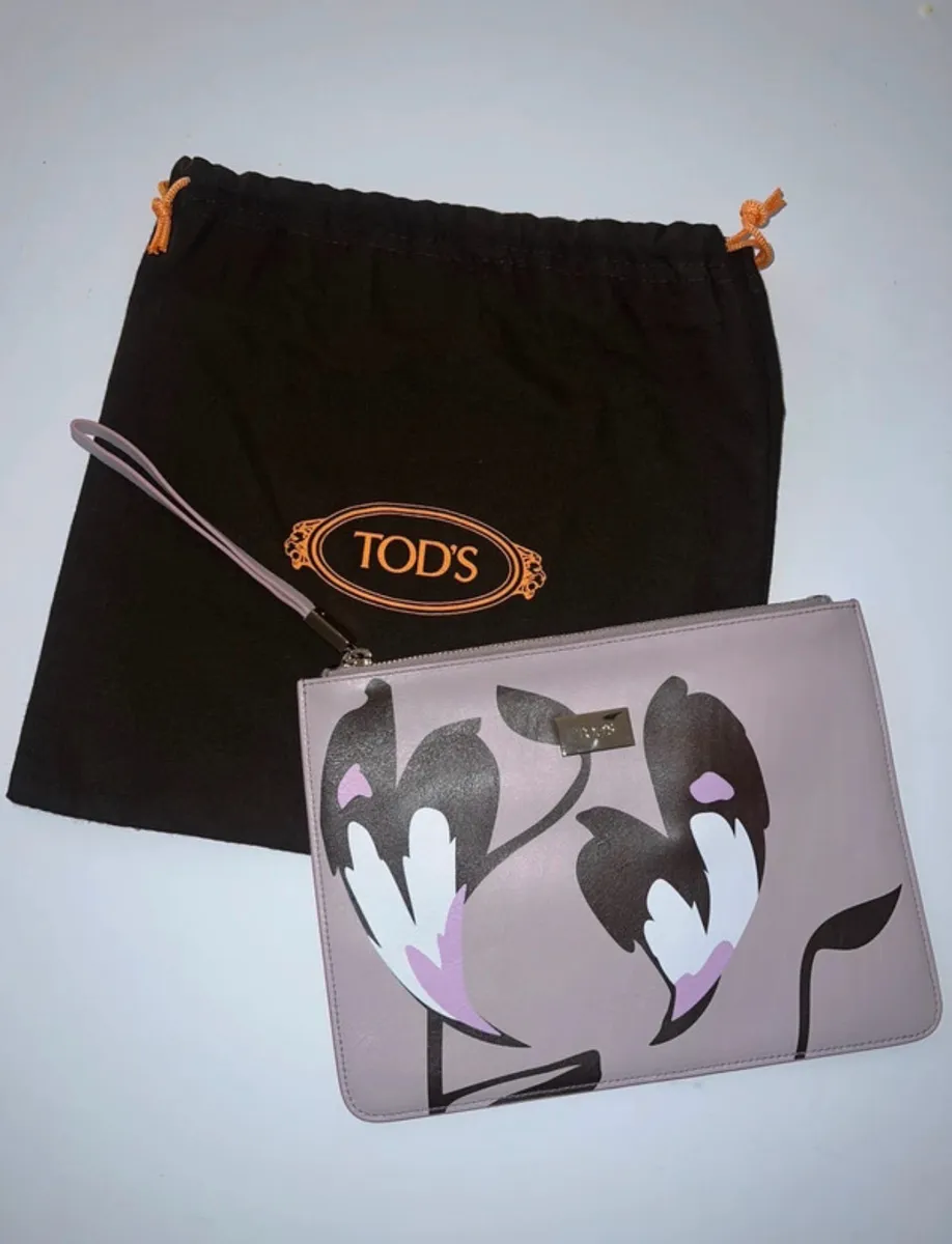 Pochette en cuir TOD’S rose-lilas avec motif floral - Photo 1