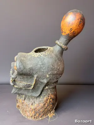 Masque-casque traditionnel Igbo du sud-est du Nigeria, pièce de collection expressive - Miniature 3