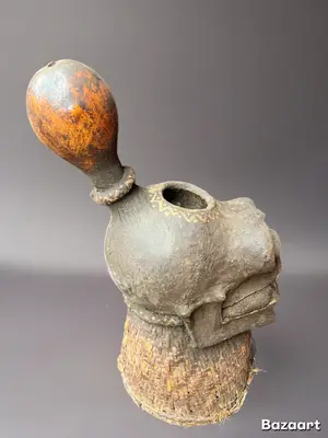 Masque-casque traditionnel Igbo du sud-est du Nigeria, pièce de collection expressive - Miniature 4