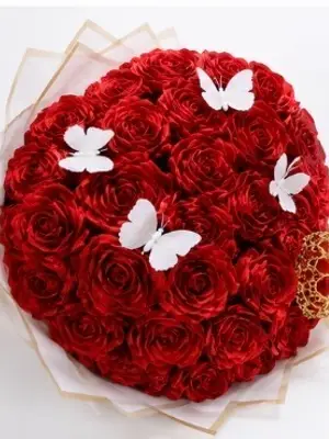 Bouquet de roses rouges fait main avec papillons - Miniature 3
