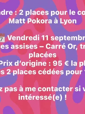 2 billets Matt Pokora Carré Or Lyon