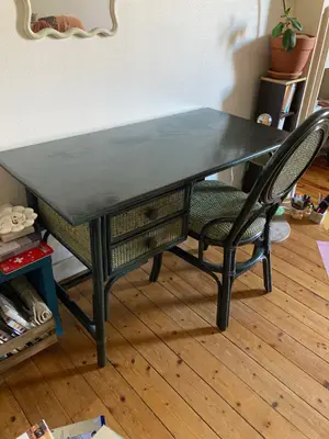 Bureau osier vert + chaise 124 x 61 x 74 cm - Miniature 2